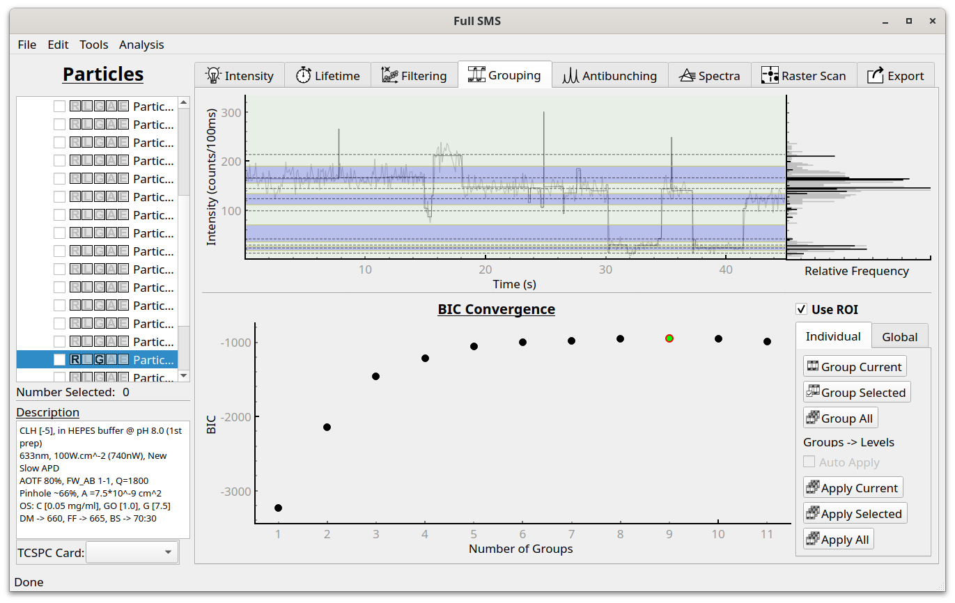 Intensity tab in the GUI