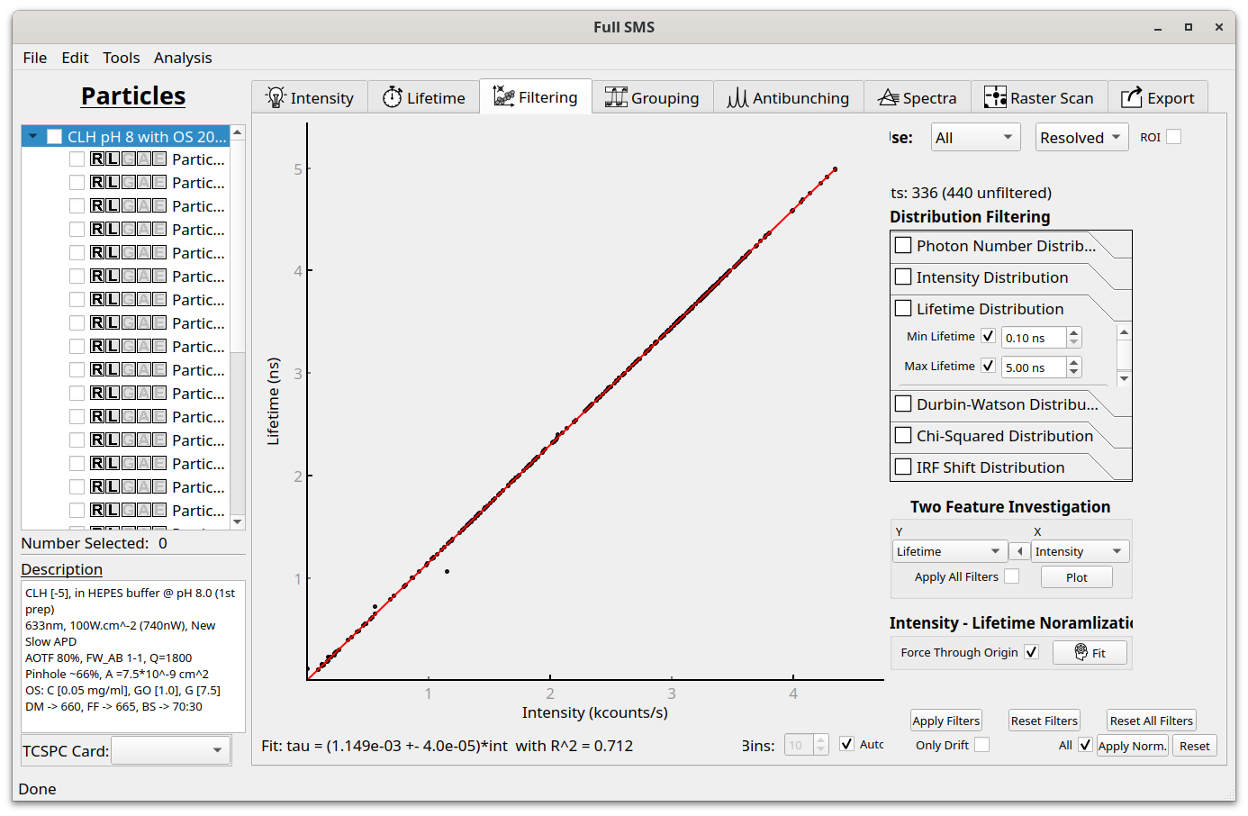 Filtering tab in the GUI showing normalized scatter plot