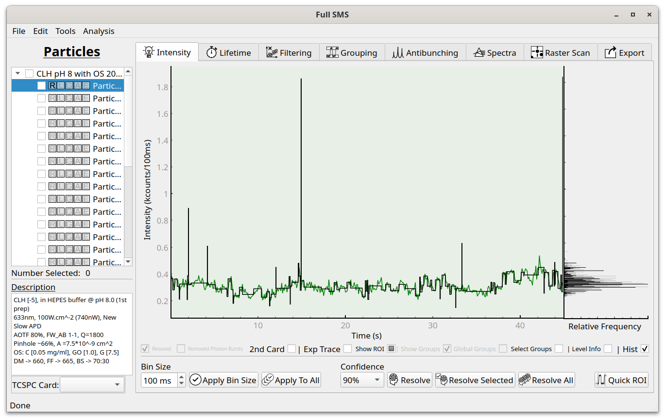 Intensity tab in the GUI after resolving levels