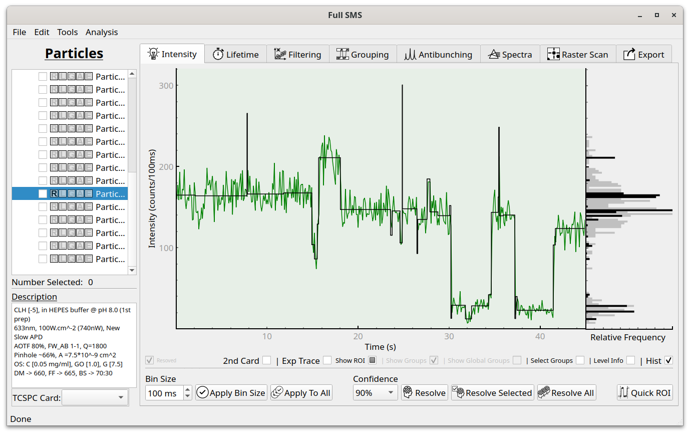 Intensity tab in the GUI after resolving levels