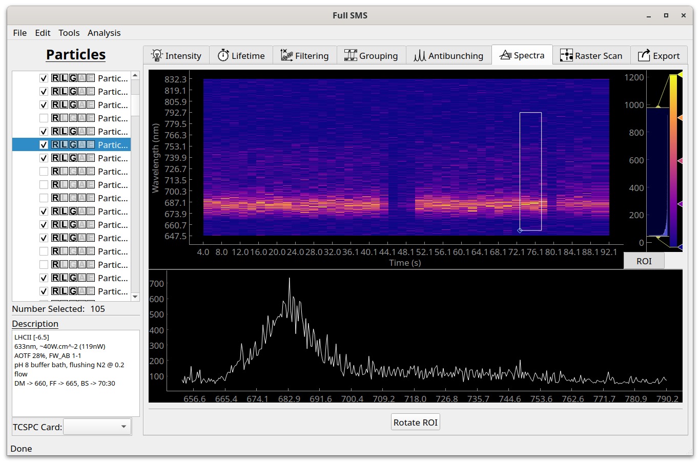 Spectra tab in the GUI