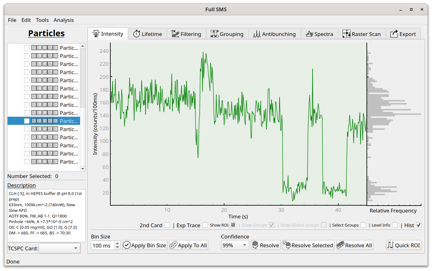 Intensity tab in the GUI